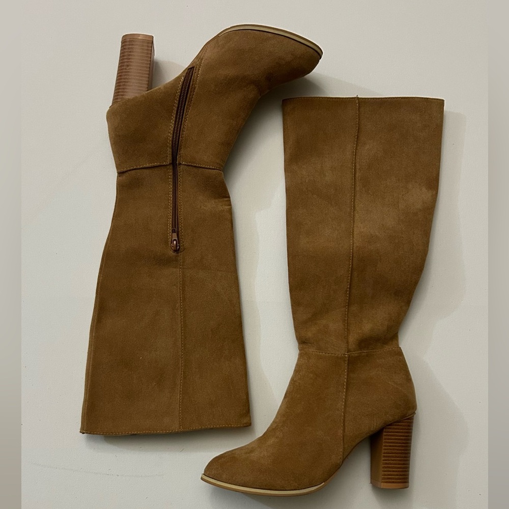 Brown Suede Knee-High Boots